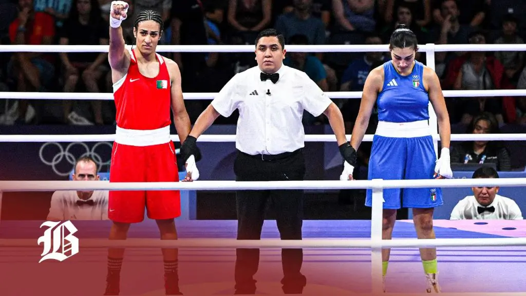 Italian boxer Angela Carini with Algerian opponent Imane Khelif in the ring