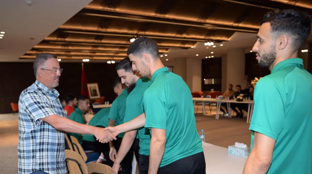 Fouzi Lekjaa, President of the Royal Moroccan Football Federation (FRMF) receiving members of the Moroccan futsal team