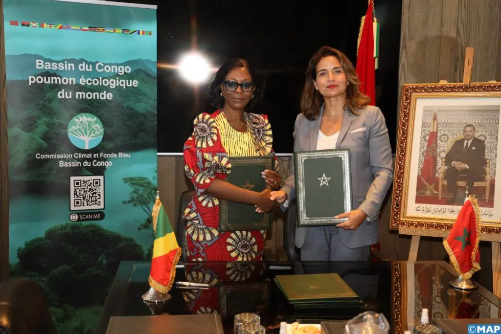 Morocco's Energy Minister Leila Benali with Congolese Minister of Environment, Arlette Soudan-Nonault.